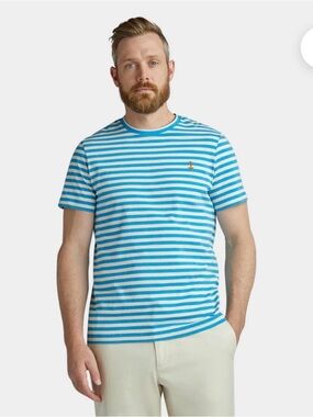 Tilley Marine Stripe T-Shirt-White/Blue-Anchor Logo-Size XL